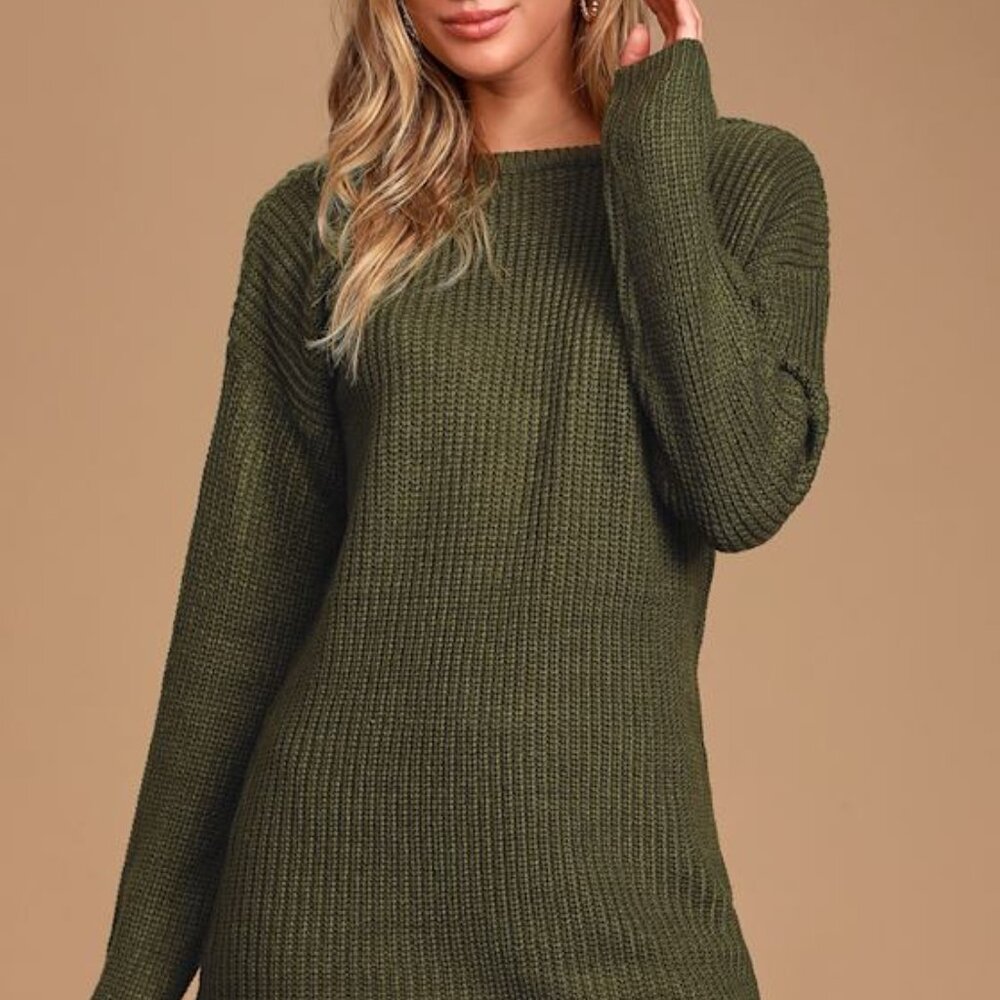 Lulus Bringing Sexy Back Olive Green Backless Sweater Dress - Size L
